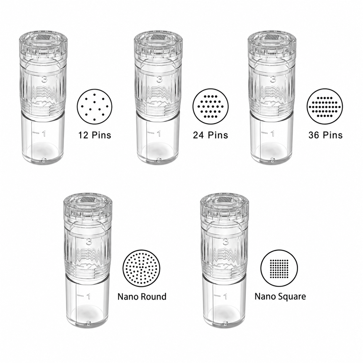 Картриджи Hydra Pen H3 и H5: 12, 24 и 36 игл, Nano Round и Nano Square