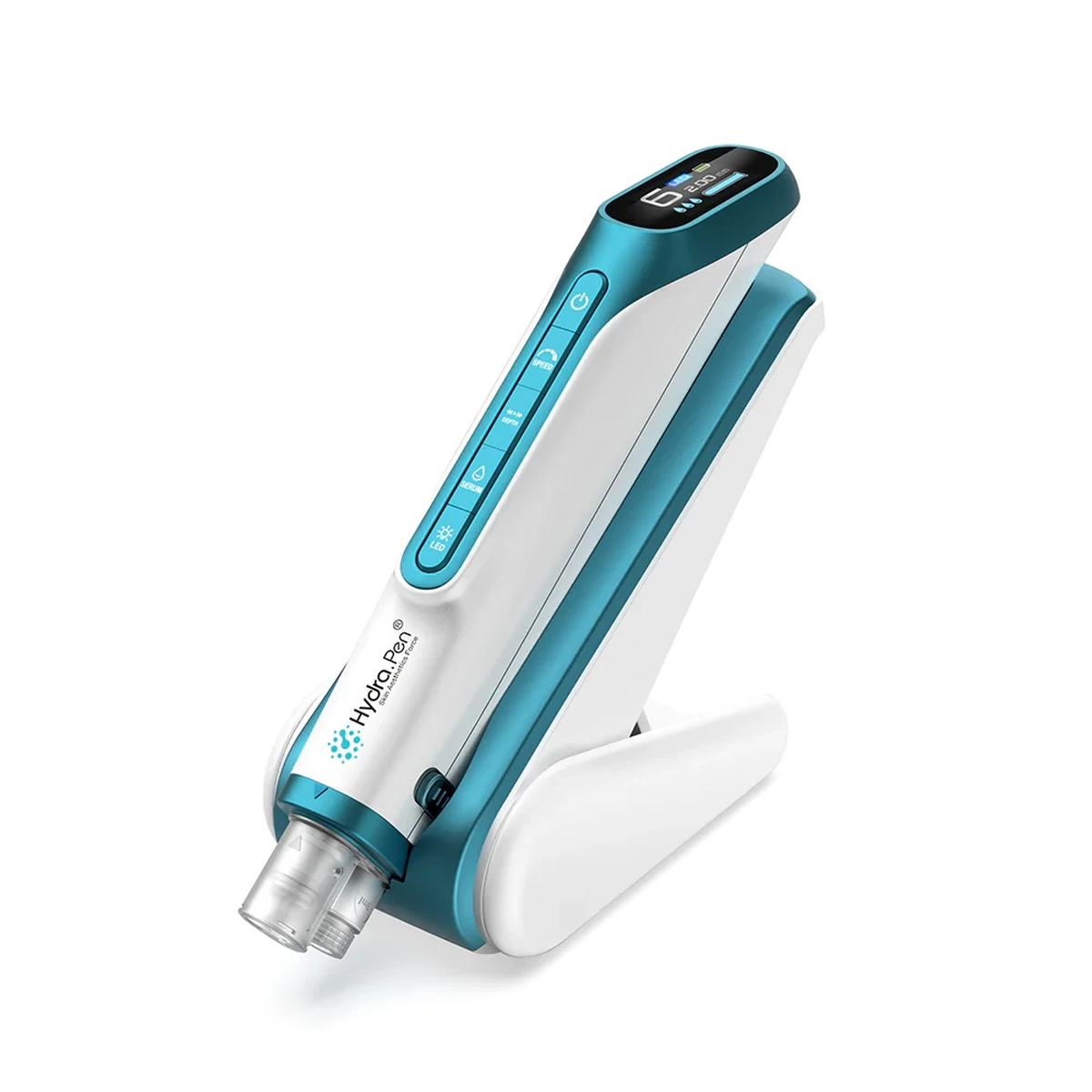Hydra Pen H6 цвета бирюзовый металлик с установленным картриджем и складной подставкой