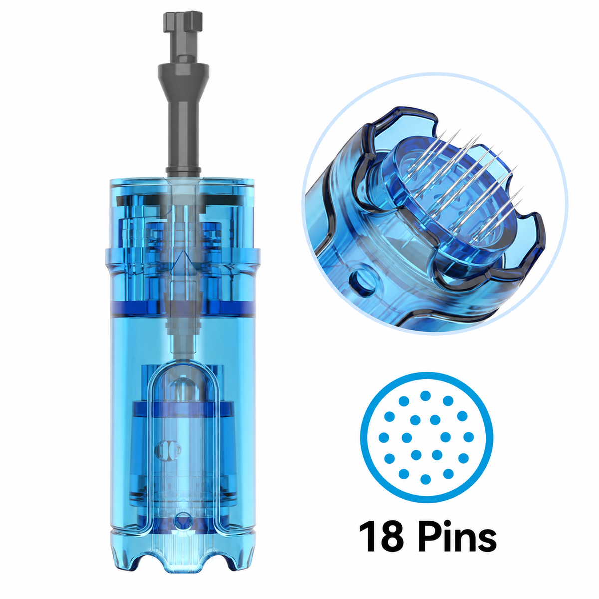Сменный картридж на 18 игл для Dr. Pen M9 и M8 Max с крупным планом игольчатой насадки